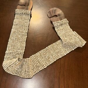 Lucky Brand Beaded Cream Belt with Wooden Buckle